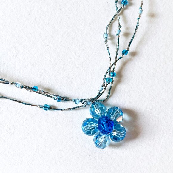 Silk & Crystal Blue Flower Necklace by Crossroads - Picture 4 of 6